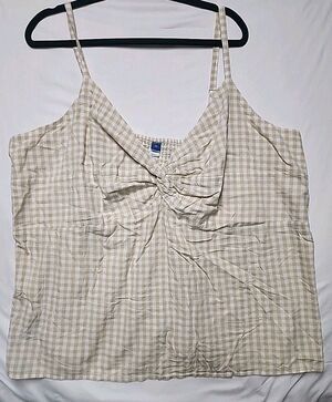 Old Navy Boho Womens 4X V Neck  Beige Checkered Stretch Tank Top